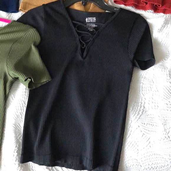 “Lace-Up” Slim Ribbed Tops (5) - Picture 2 of 8